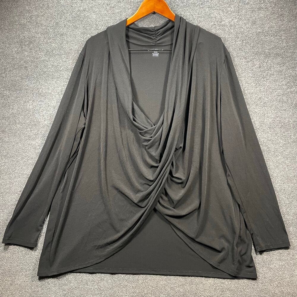 Lane Bryant Crossover Top Women's Plus 22/24 Black Dressy Flowy Long Sleeve